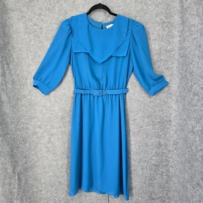 Vintage Dress C.J.s Challenger Juniors Size 9 Blue Midi Sheer Chiffon 3/4 Sleev - Image 1 of 4