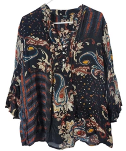 Lior Paris Womens L Paisley Top Shirt Half Button Up Viscose Blouse - Picture 1 of 4