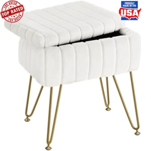 Faux Fur Vanity Stool W/ Storage Soft Ottoman Makeup Bedroom Living Room Utility - Picture 1 of 6