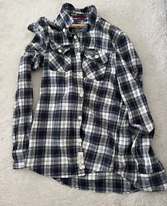Superdry Mens Checked Shirt Large L Dark Blue Checked Check Long Sleeve