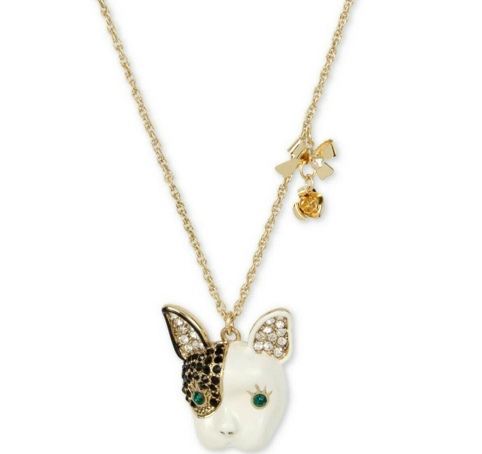 Betsey Johnson Gold Tone Enamel French Bull Dog Necklace Bn1 F