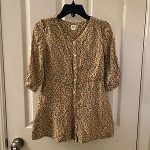 Gap Kids Mustard Yellow Floral Romper 3/4 Sleeve Girls Size Medium 8 - Picture 1 of 10