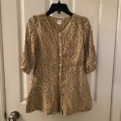Gap Kids Mustard Yellow Floral Romper 3/4 Sleeve Girls Size Medium 8 - Image 1 of 4