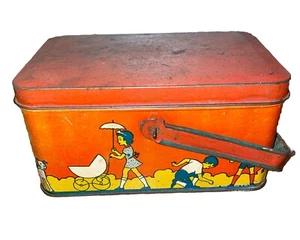 Fiambrera infantil The Ohio Art Co. vintage 1942 de metal rojo lata hecha en EE. UU. - Imagen 1 de 16