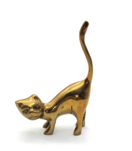 Vtg Solid Brass Cat Kitten Paperweight Ring Holder 4” - Picture 1 of 4