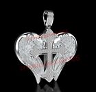 925 Sterling Silver Angel Wings with Cross Pendant Test Passer Round Moissanite