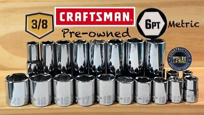 Craftsman 20 Deep & Shallow 3/8 Dr. METRIC 6 Point Ratchet wrench socket set EUC - Image 1 of 2