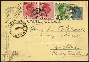 Rumania 1940 usado postal estacionario rey MIHAI publicidad TELEKUNKEN Tg.Mures - Imagen 1 de 2