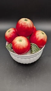 Ceramic Red Apple Figural Art, Majolica Style, White Bowl by Subtil Portugal - Picture 1 of 2