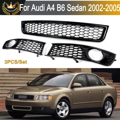 For 2002-2005 Audi A4 B6 Honeycomb Front Fog Light Grille+Bumper Lower Grille - Image 1 of 4