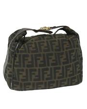 Pre Loved FENDI  Zucca Canvas Vanity Cosmetic Pouch Black Brown Auth 56386  -