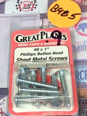 Great Planes GPMQ3170 #8x1" Phillips Head Sheet Metal Screws{8pc} NIP USA Shipp - Image 1 of 4
