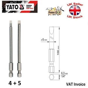 FLAT SLOTTED BITS S4 + S5 Length: 100mm(4") S4 + S5 Yato Professional YT-0484 - Picture 1 of 1