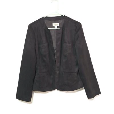 Talbots Suede Blazer Jacket Dark Brown Pockets Lightweight Women's Sz 12 Petite  - Image 1 of 4