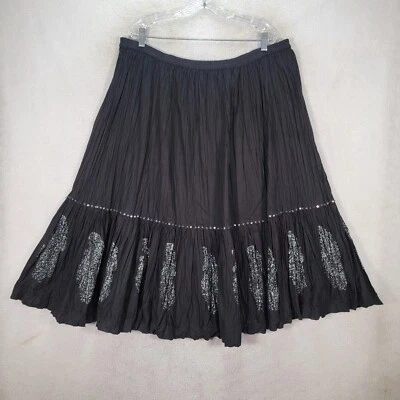 Black Pull On Pleated Sequin Festival Swing Boho Midi Womens Skirt Plus Size 16 - Image 1 of 4