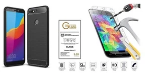 Custodia per HUAWEI Y6 (2018) / HONOR 7A Cover Tpu CARBON NERO + Pellicola VETRO - Foto 1 di 2