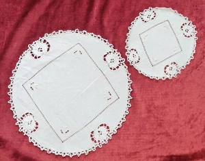 6 Antique Off White Linen Lace Placemats & Coasters Set c 1910 Place Mat - Picture 1 of 2