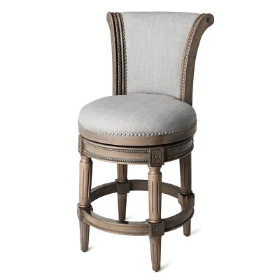Maven Lane Counter Stool, Reclaimed Oak, Ash Grey Fabric Upholstery(Open Box) - Image 1 of 4