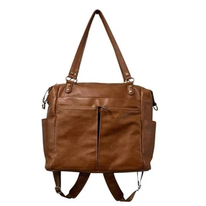 Mominside Diaper Bag Brown Vegan Leather Backpack Large Travel Convertible - Picture 1 of 8