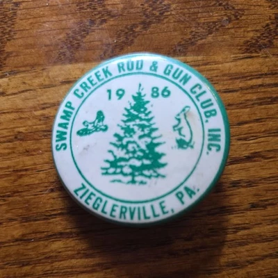 De colección 1986 Swap Creek Rod & Gun Club Pinback Button Zieglerville, Pensilvania Foto 1 de 2