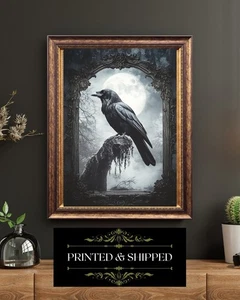 Gothic Raven Wall Art Print Dark Moon Crow Occult Witch Decor - Picture 1 of 5