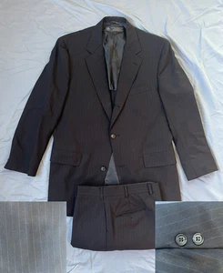 Brooks Brothers Brooksease Mens Suit 40R 33.8X28.5 Navy Stripe 3/2 Sack Ivy USA - Picture 1 of 18