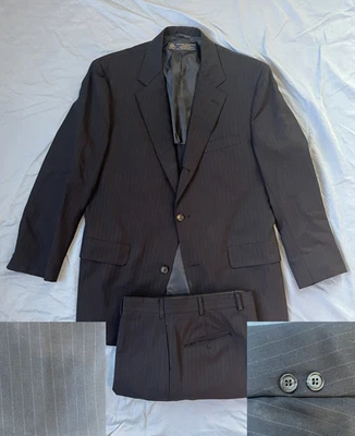 Brooks Brothers Brooksease Mens Suit 40R 33.8X28.5 Navy Stripe 3/2 Sack Ivy USA - Image 1 of 4