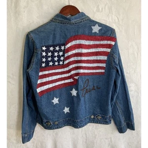 Giacca denim Chicos bandiera americana ricamata con perline taglia 1 - Foto 1 di 12