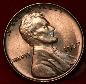 Uncirculated Red 1937 Philadelphia Mint Copper Lincoln Wheat Cent - Picture 1 of 2
