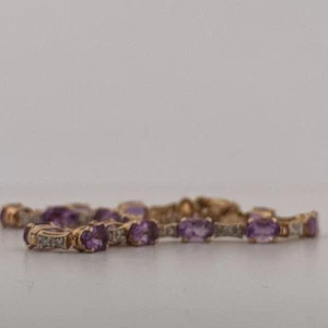 14ct Yellow Gold Amethyst and Diamond Bracelet - Picture 1 of 10