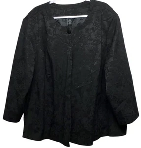 Maggie barnes 30/32 black floral shoulder pads 3/4 sleeve button down jacket - Picture 1 of 6