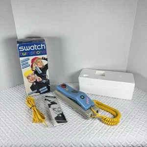 80's Swatch Twin Phone Geo Blue Xs100 Excellent Condition W/ Box And Inst. - Picture 1 of 16