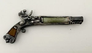 Vintage Wunderschmuck Feuerstein Pistole Brosche grüne & braune Steine *zur Reparatur - Bild 1 von 12