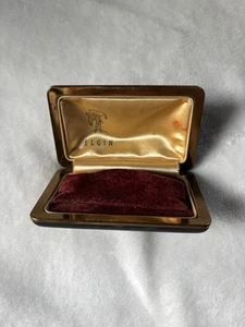 Vintage Black Elgin Watch Clam Shell Box Texture Case Velvet Stain Lined - Picture 1 of 5