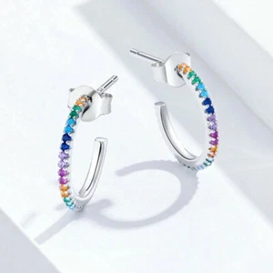 Party Women 925 Silver Filled Hoop Earring Multicolor Cubic Zircon Jewelry - Picture 1 of 4