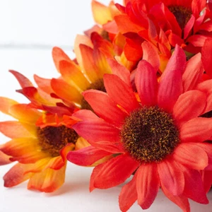 Set of 2 Fiery Sunset Orange Harvest Artificial Autumn Daisy 18-1/2" Bushes - Picture 1 of 3