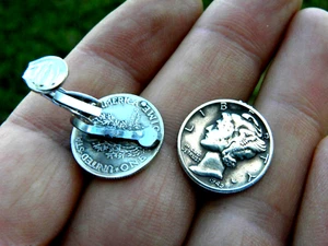 Ear ring authentic 1942 silver Mercury dime coin clip on closure nice gift her - Picture 1 of 4