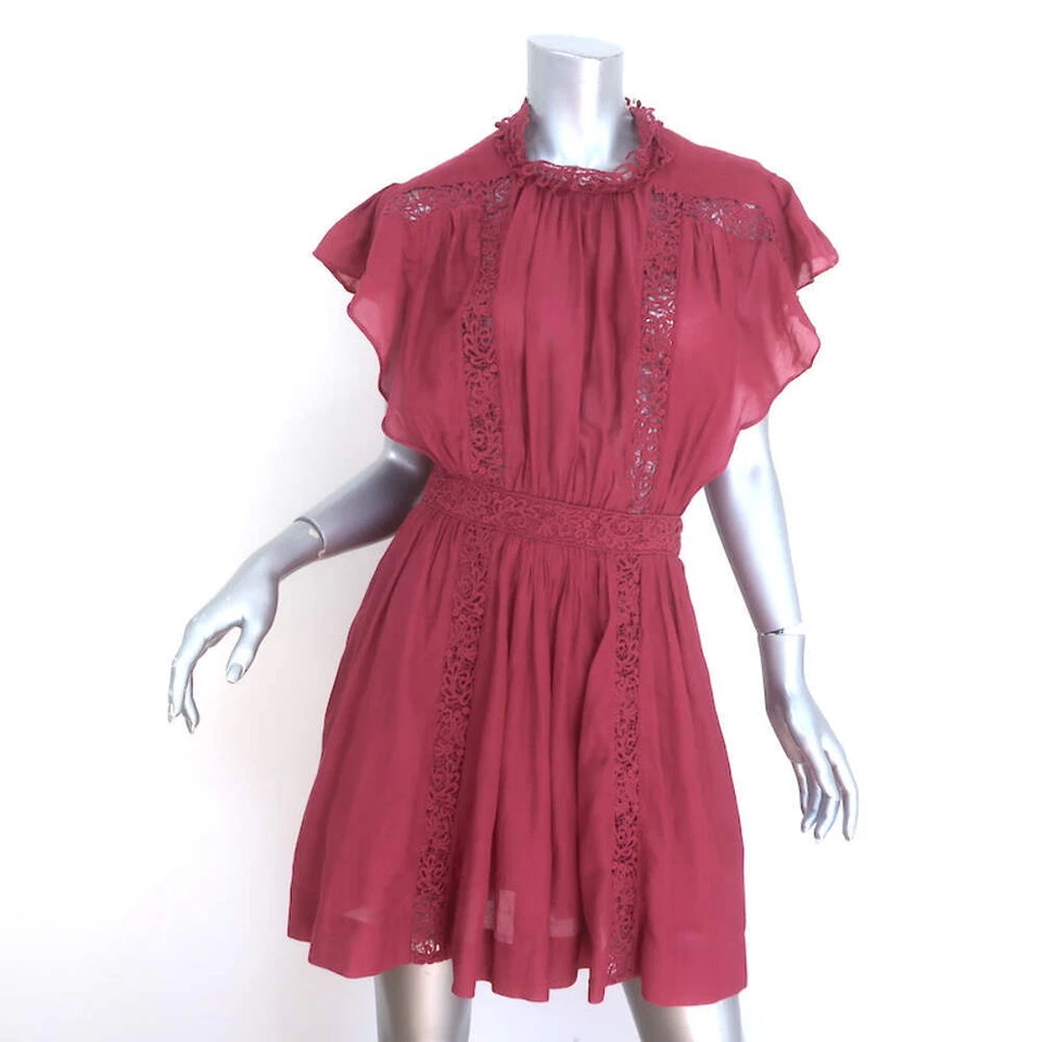 Isabel Marant Etoile Gisele Lace-Trimmed Mini Dress Red Cotton-Blend Size 36 - Image 1 of 4