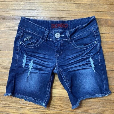 Bongo 短裤 5 码青少年蓝色牛仔生下摆弹力百慕大破旧 — 第 1/4 张图片