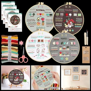 4 Embroidery Starter Kit for Beginners Cross Stitch Stamped DIY Decor Craft Tool - Picture 1 of 8