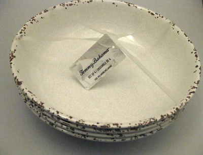 4 TOMMY BAHAMA Tuscan Beige Cream Salad Pasta Bowls MELAMINE 9" Rustic 🌴 - Image 1 of 4
