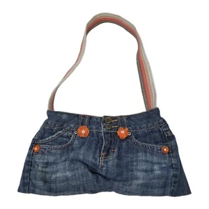 Handmade Upcycled Purse Blue Jeans 4 Compartments Canvas Belt Strap - Picture 1 of 8