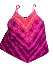 Tankini Top V-Neck Angled Women Aqua Green UPF 50 Pink 2X Swimsuit New with Tag - Picture 1 of 14