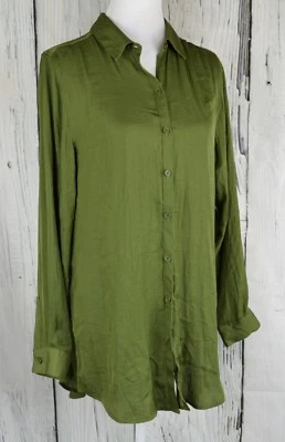 Blusa Camisa Túnica Olivia & Grace Floral Espalda Bordada Botón Fuente Oliva M Foto 1 de 4