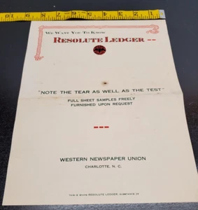 Vintage Resolute Ledger sample sheet - Western Newspaper Union - Charlotte NC - Picture 1 of 4