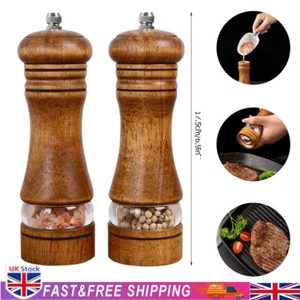 2Pcs Oak Wooden Manual Pepper Grinder Salt Spice Herb Mill Refillable UK - Picture 1 of 11