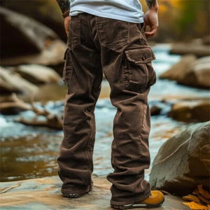 Men Casual Corduroy Pants Workout Baggy Sweatpant Retro Outdoor Cargo Trousers - Picture 1 of 14