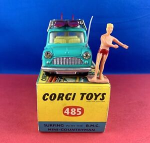 BOXed CORGI Toys #485 Austin Mini Countryman SurfIng cast iron hubs 1965-69 Uk