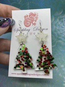 Pendientes de árbol de Navidad grandes con estrellas plateadas - Imagen 1 de 1