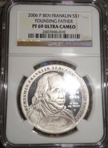 2006-P Ben Franklin Founding Father Silver Dollar - NGC PF 69 Ultra Cameo - Picture 1 of 2